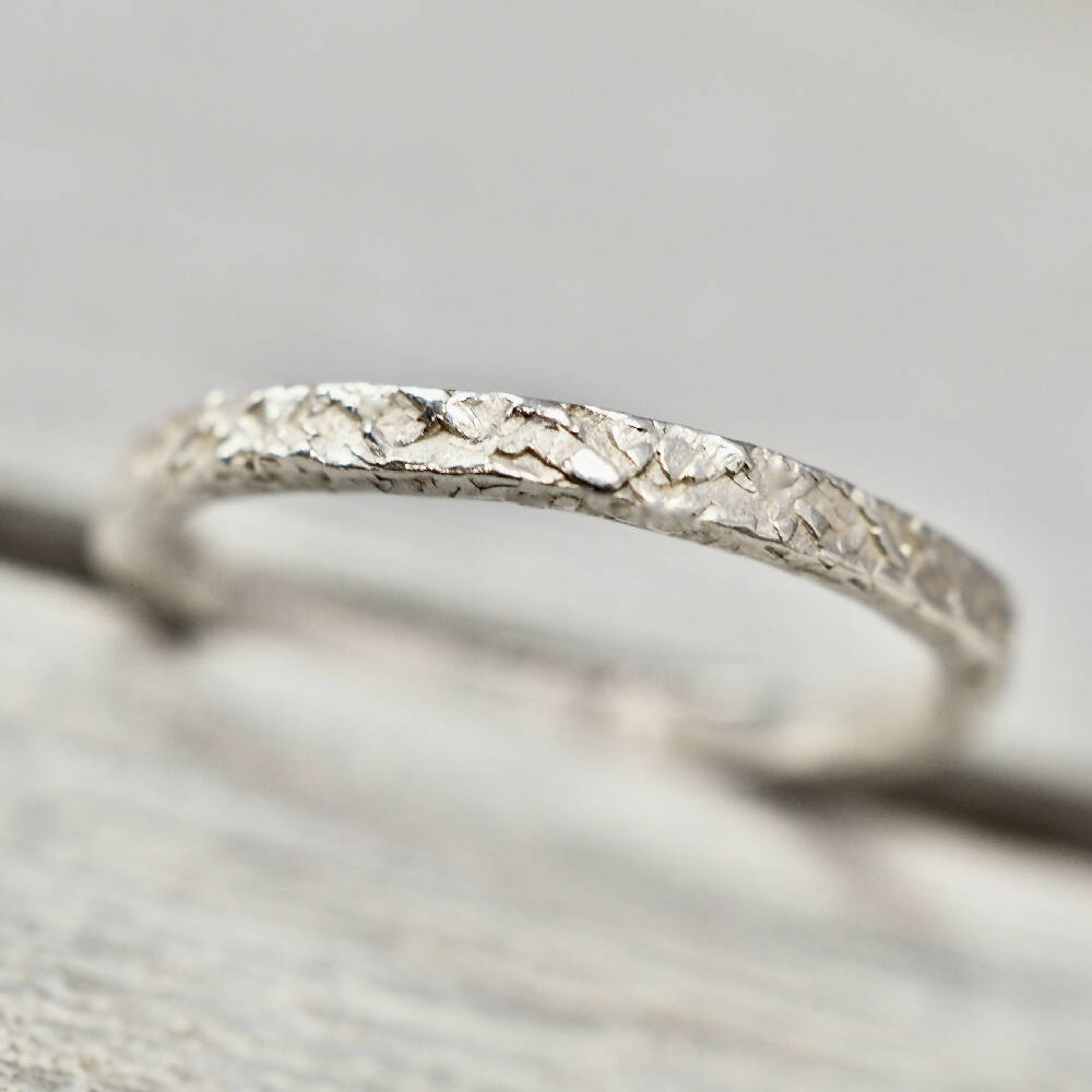 Hammered sterling silver ring | 2mm silver ring | Handmade silver jewellery | Stacking ring