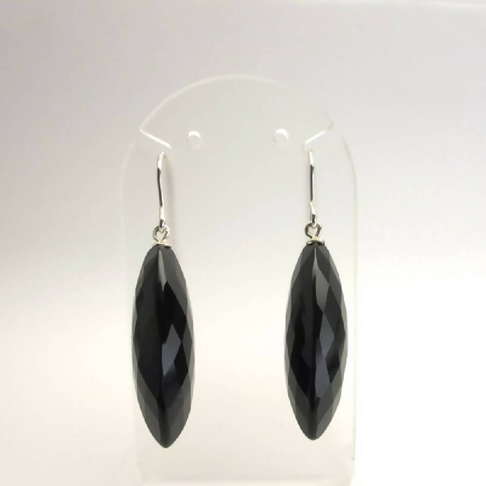 Large onyx briolettes and sterling silver earrings 2