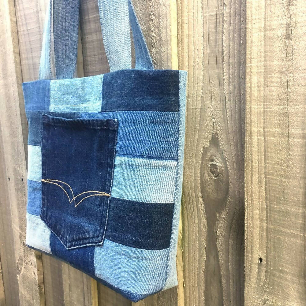 Upcycled Denim Tote Bag - Patchwork