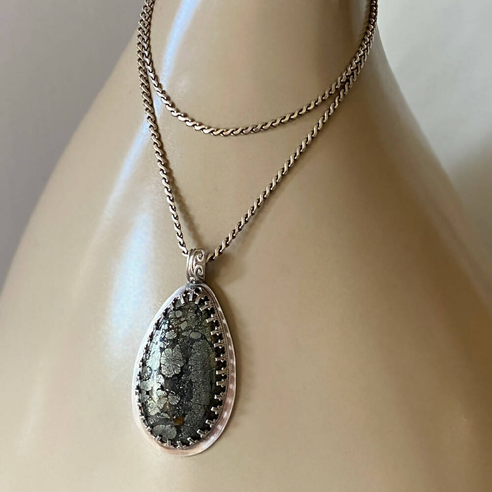 Pendant Sterling Silver Pyrite Pendant Teardrop Gothic L