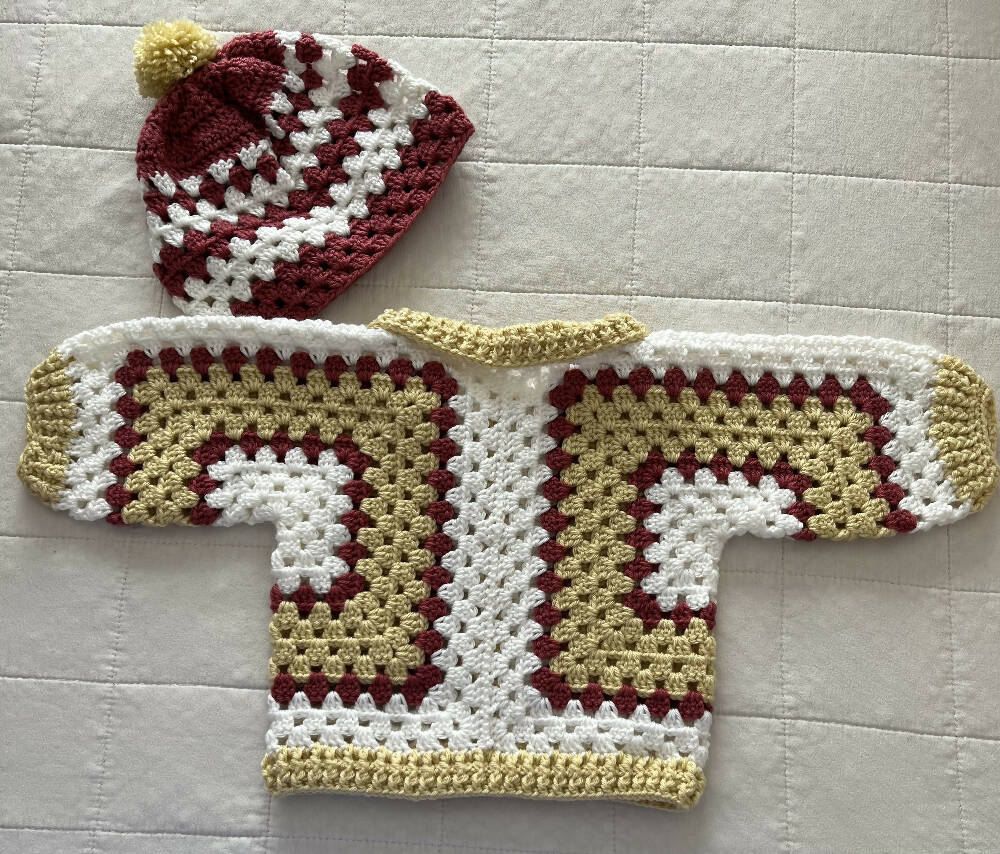 Crochet Baby Hexi Cardigan and Beanie Set