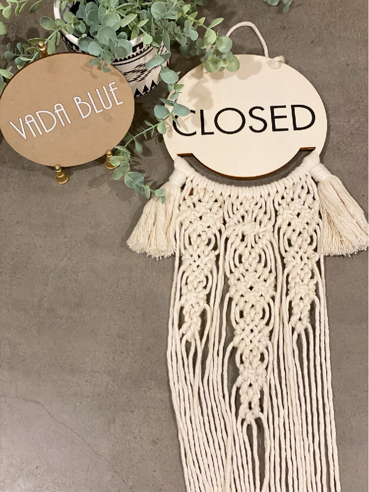 Boho Macrame Wooden Business signage, home business sign, open closed business sign