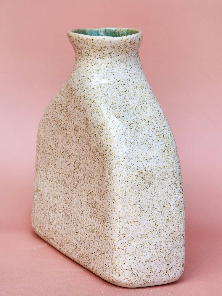 Handmade Ceramic Bottle Vase - Speckled White and Brown Glaze