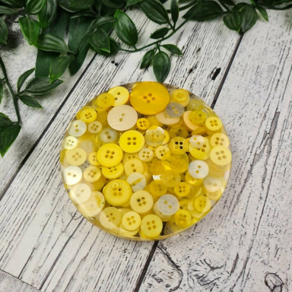 Coaster round flat Resin Mould Handmade Yellow Buttons (3)