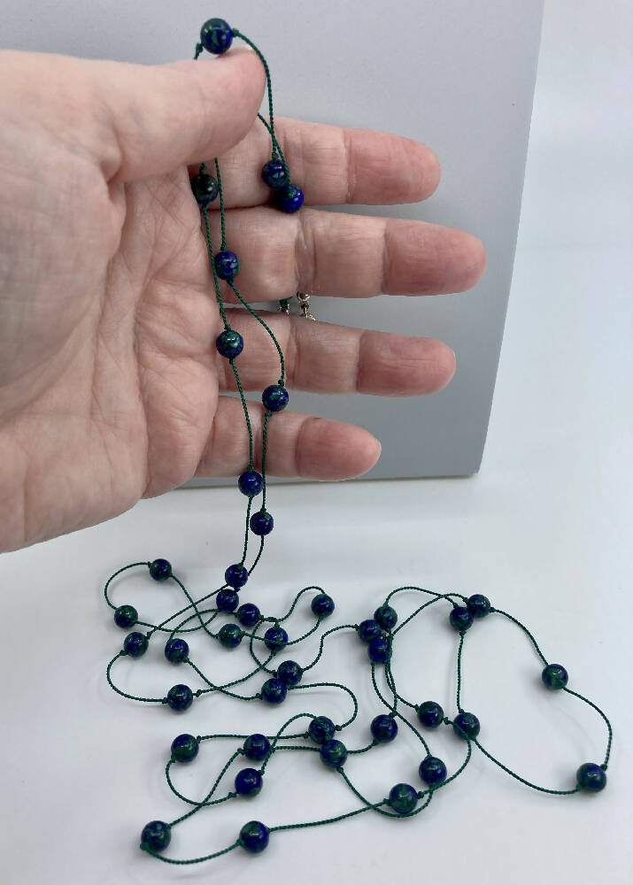 Azurmalachite and sterling silver long necklace 2