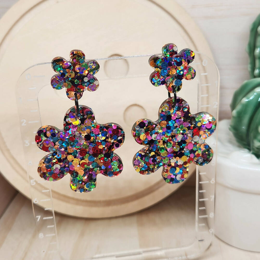 Dangle Earrings Rainbow Pop Sparkle - Resin - Stud Top