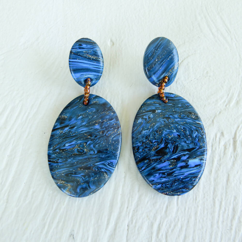 Blue & Bronze Polymer Clay Earrings "Rhonda"