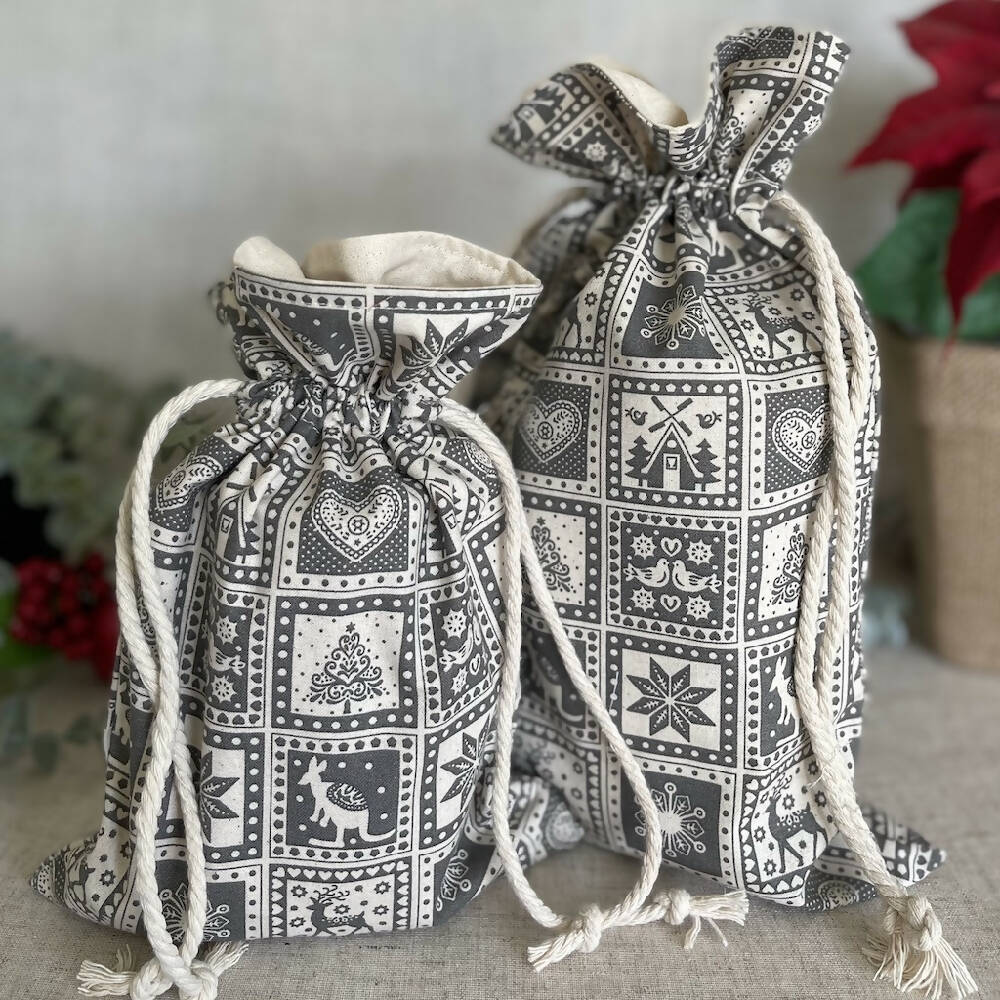 Christmas Reusable Fabric Gift Bag - Scandi Inspired Design