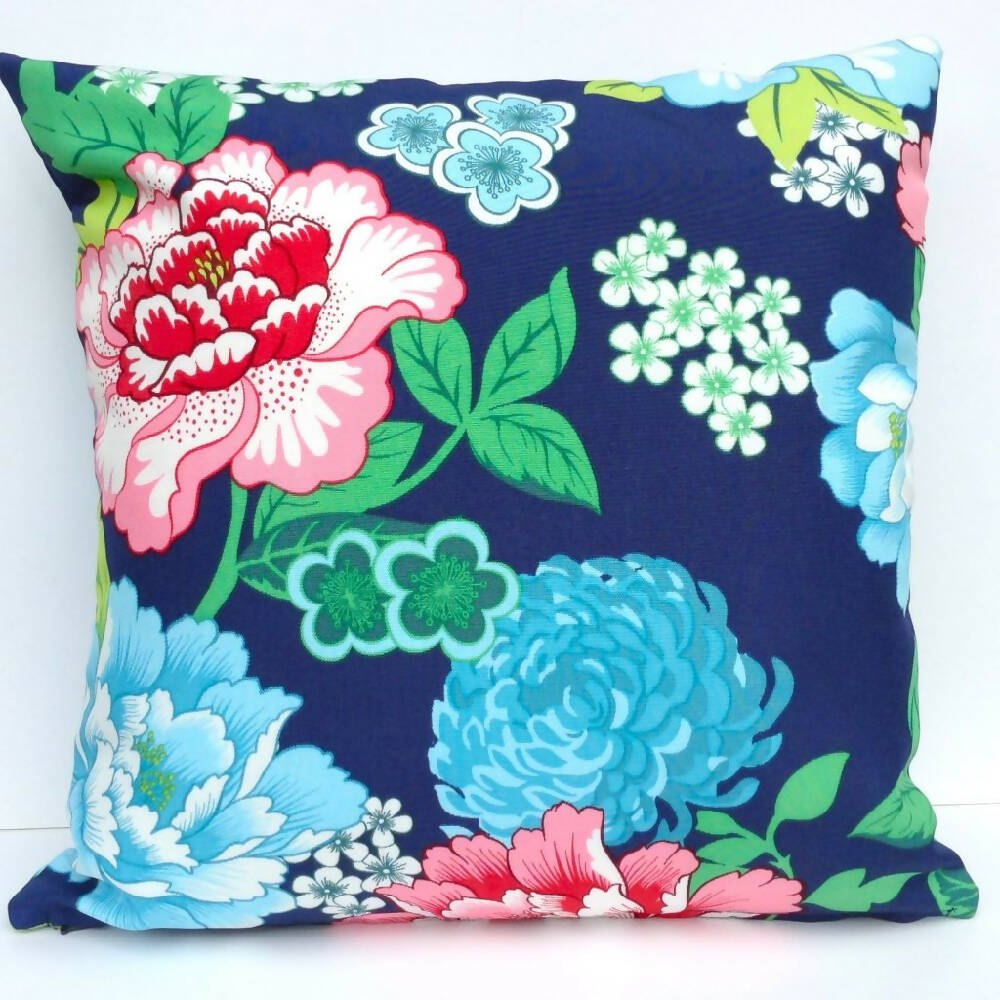 Blue floral outdoor cushion cover-weatherproof canvas-outdoor cushion cover