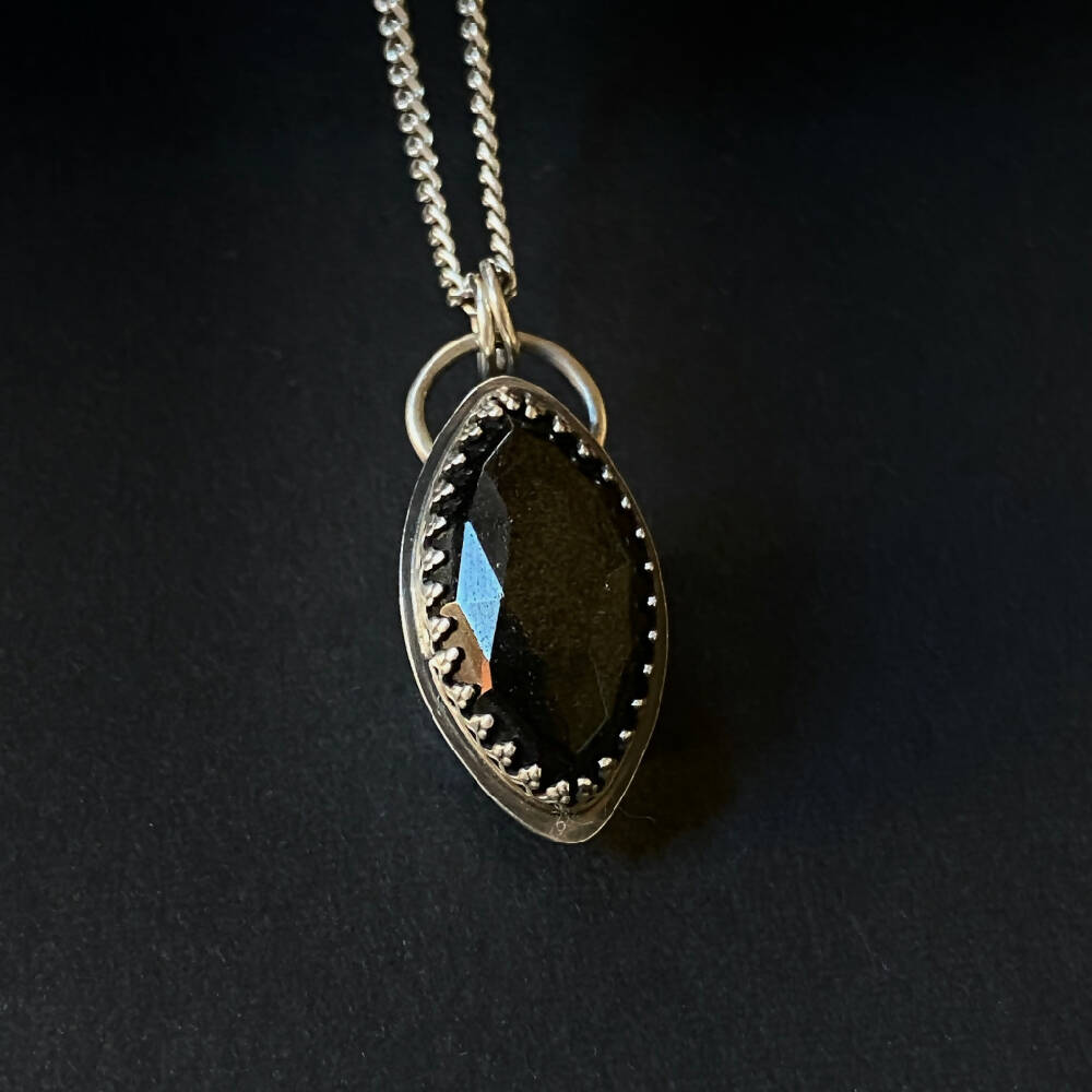 Pendant Sterling Silver Obsidian Marquis Gothic D