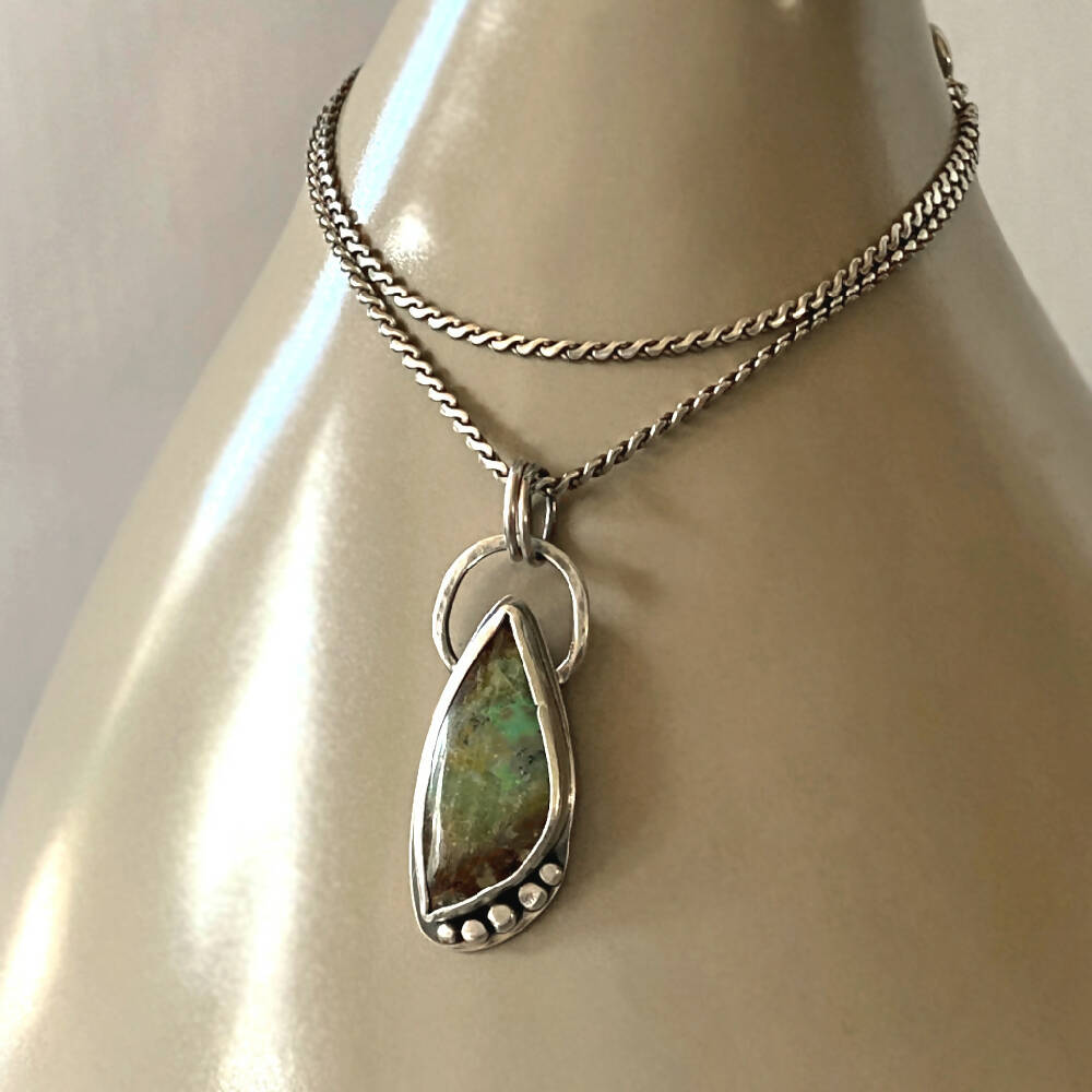 Pendant Sterling Silver Opalised Wood Bezel Set Drop Dots L