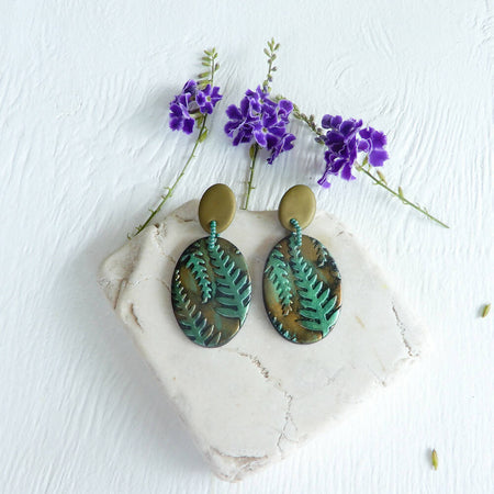 Green & Bronze Gold Polymer Clay Earrings 