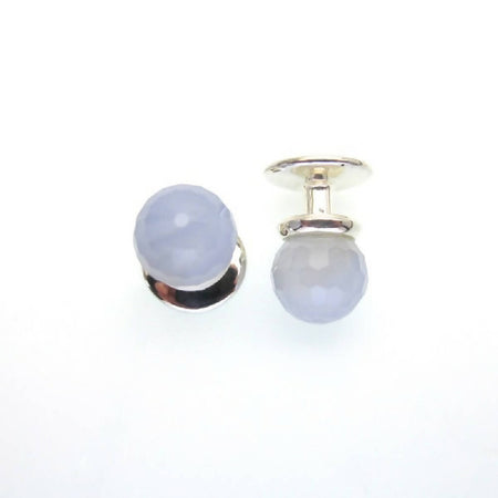 Blue chalcedony sterling silver cuff-links