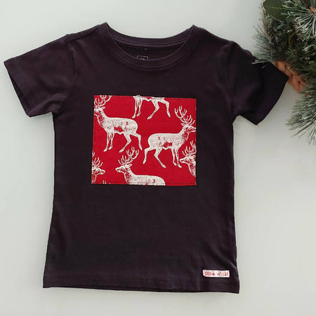 Boys Christmas Reindeer Tee - Red on Black