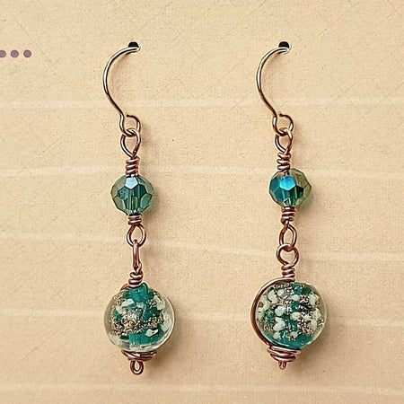 'Emerald Sand' Copper Wire-Wrap Earrings