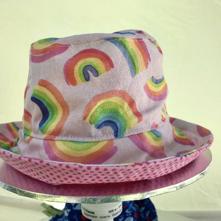 Summer hat in bright rainbows fabric