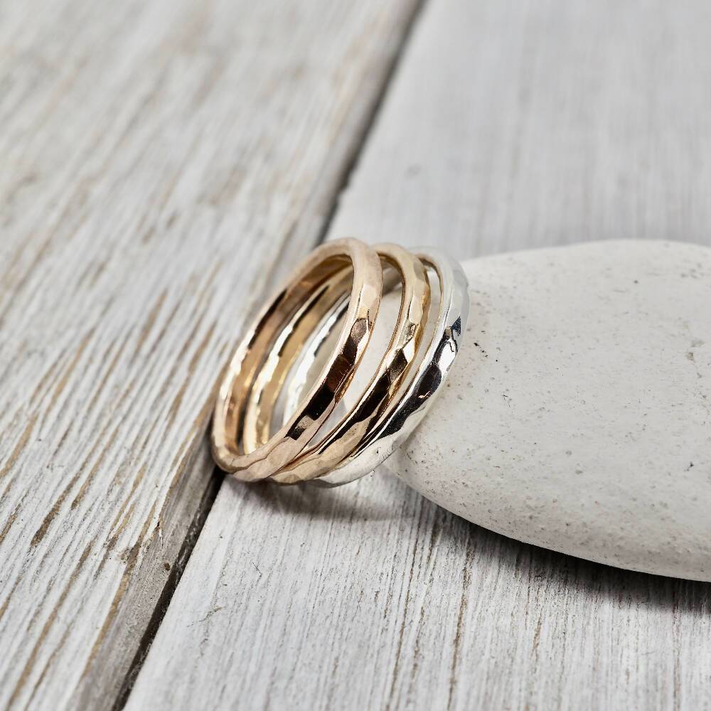 Stacking ring set | 2mm rose, yellow gold-fill and sterling silver rings | Handmade jewellery