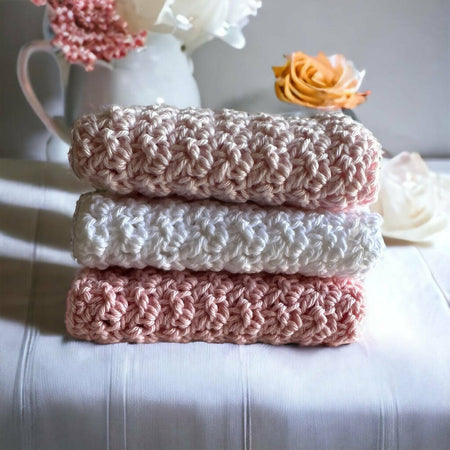 Baby Crochet Washcloths - 100% Cotton - set of 3