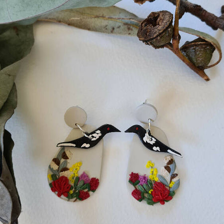 Magpies in the Garden Dangle Earrings