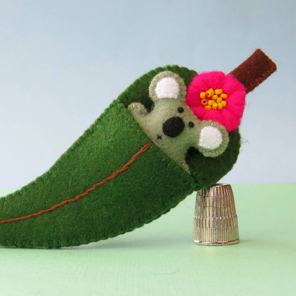 Miniature Felt Koala - Gum Leaf Bed - Australian Animal