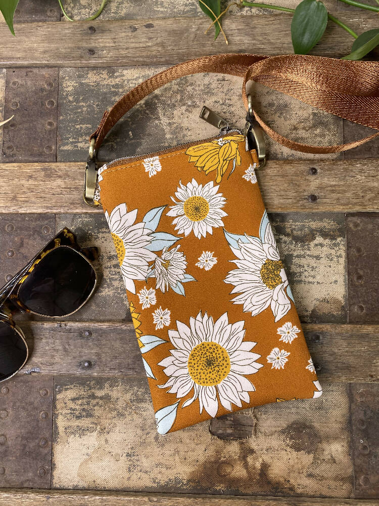 Mini & Small Crossbody Bag - Sunflowers on Mustard/Tan Faux Leather