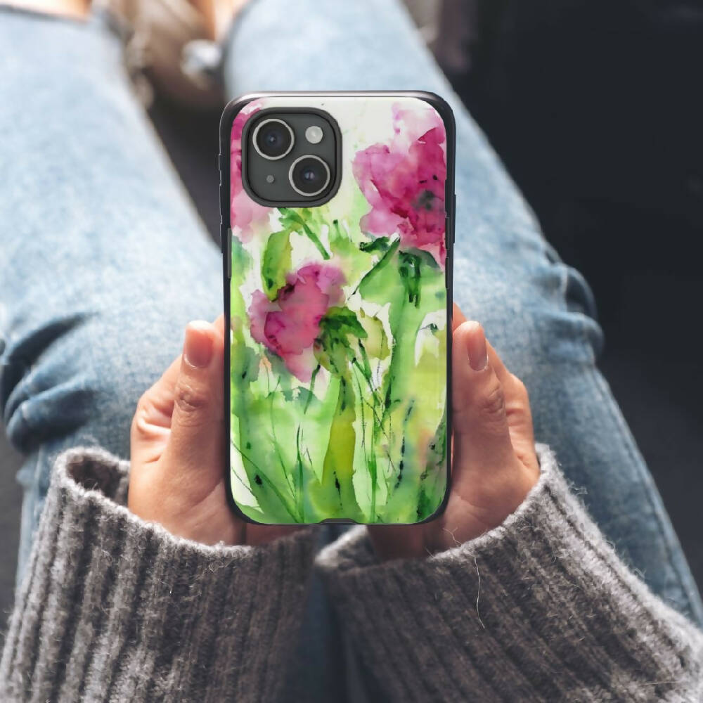 Mobile Phone Tough Glossy Cover With 'Wild Roses' Artwork Print