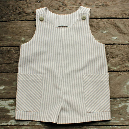 Toddler Romper - Size 1 - Grey Stripe Linen