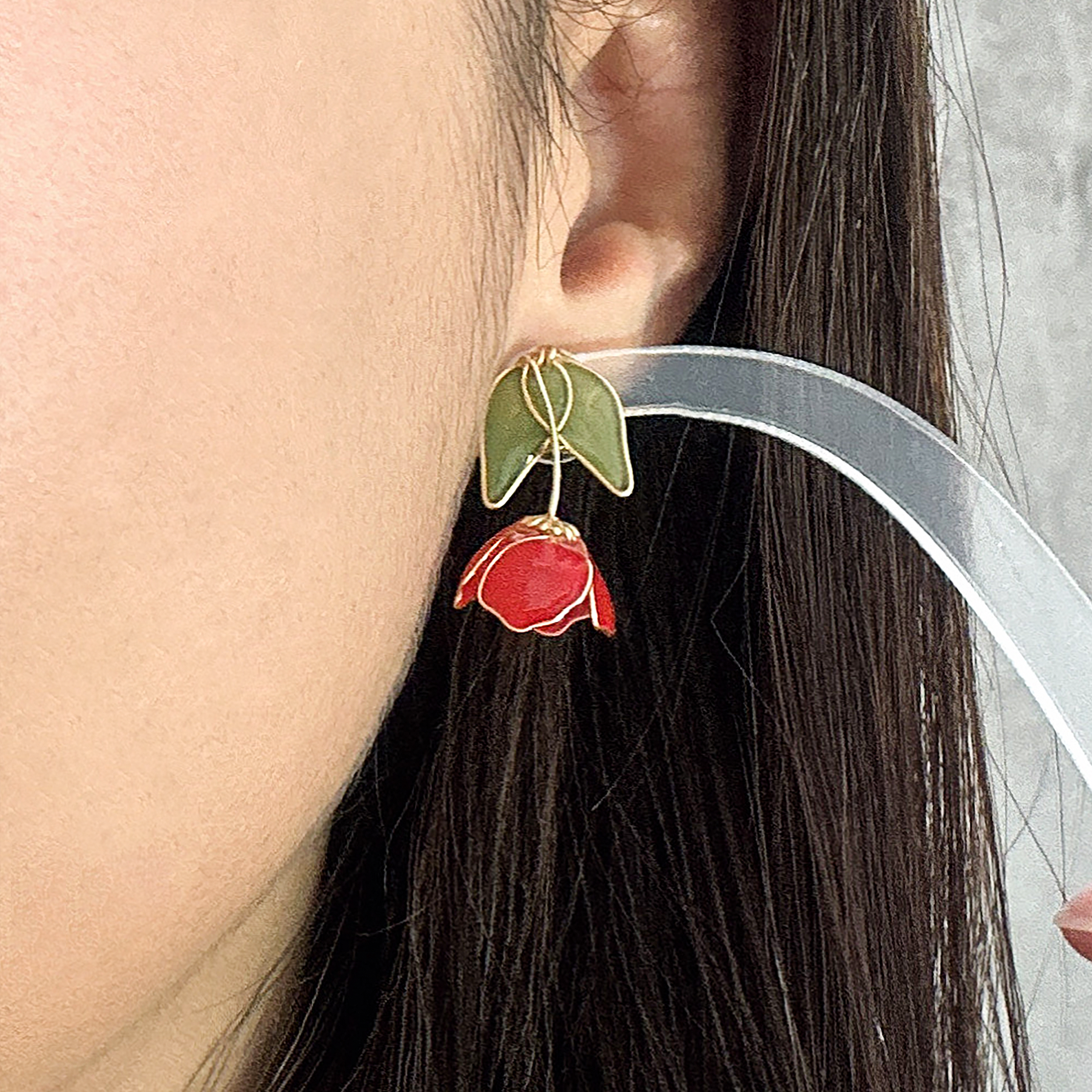 Tulip Dangle Stud Earrings | Handmade Botanical Jewelry