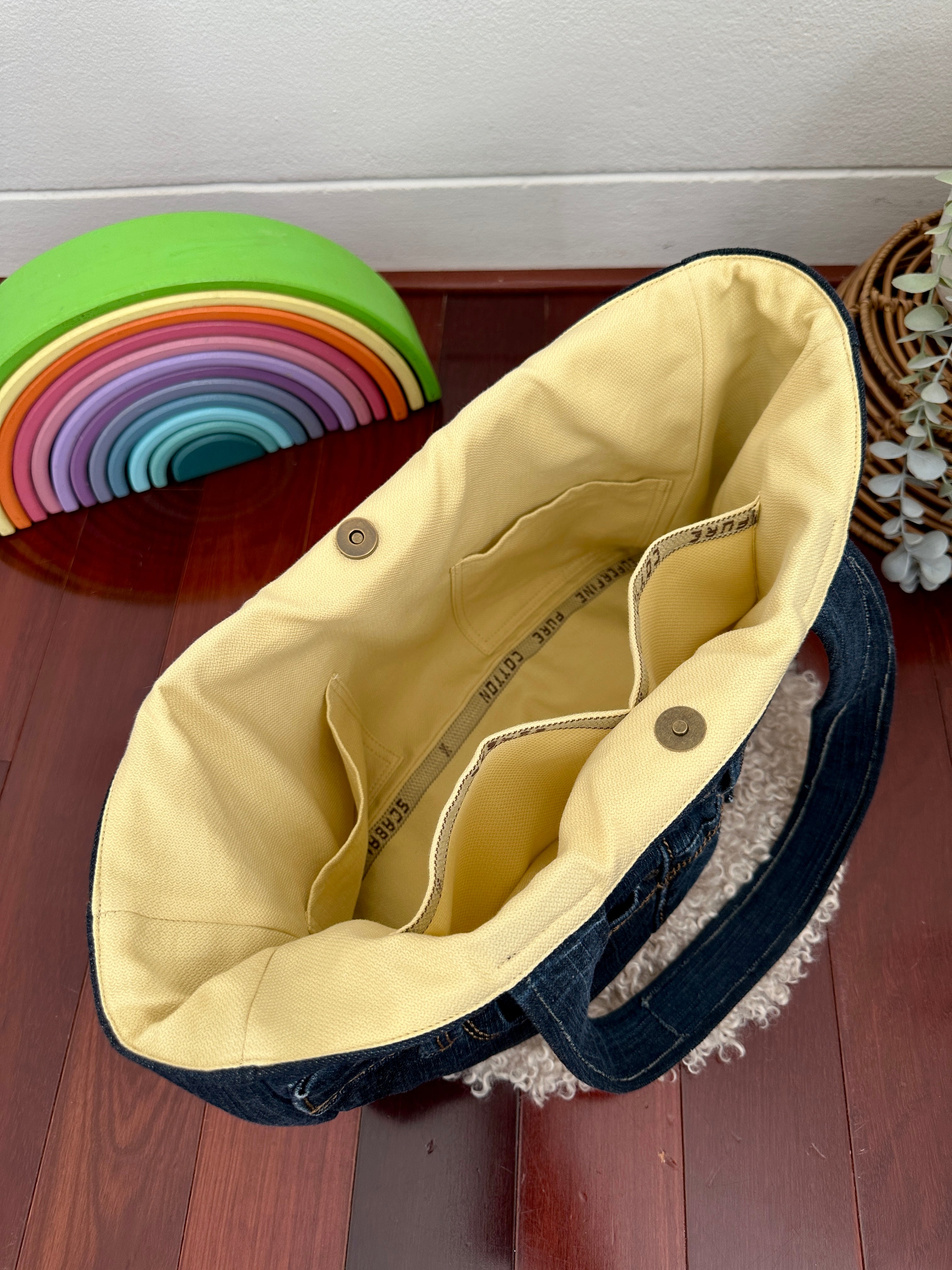 Upcycled Denim Tote with Tailored Lining