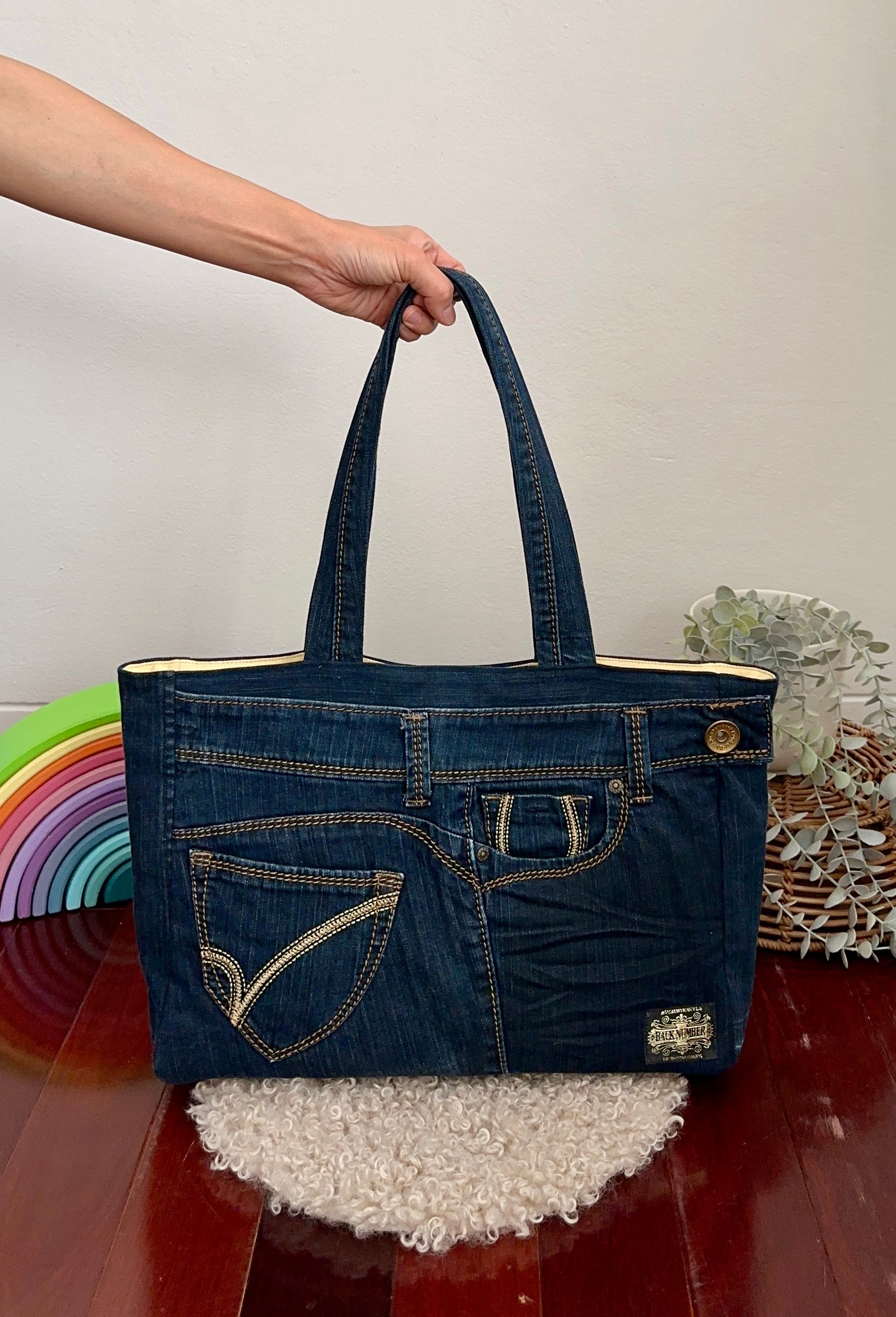 Upcycled Denim Tote with Tailored Lining