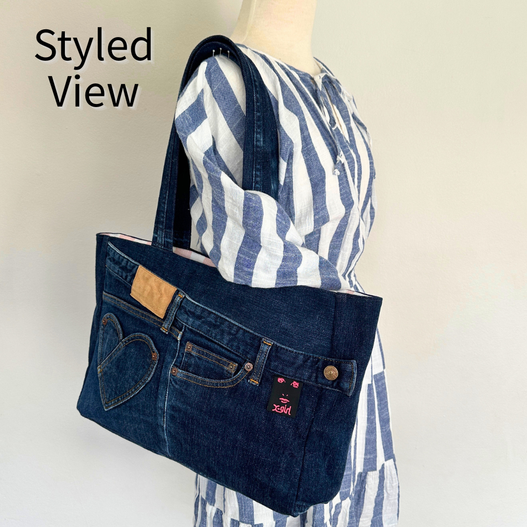 Boxing Day Sale - Upcycled Denim Tote with Heart Pocket