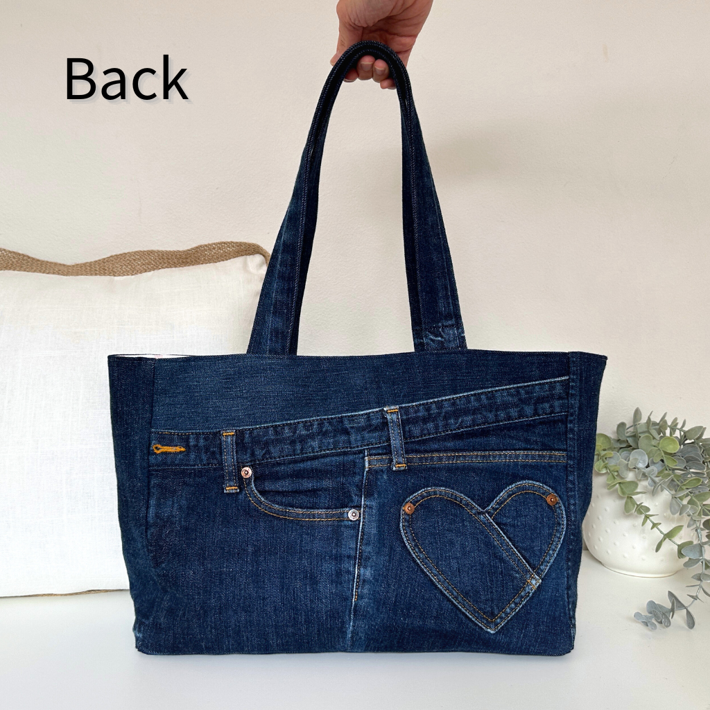 Boxing Day Sale - Upcycled Denim Tote with Heart Pocket