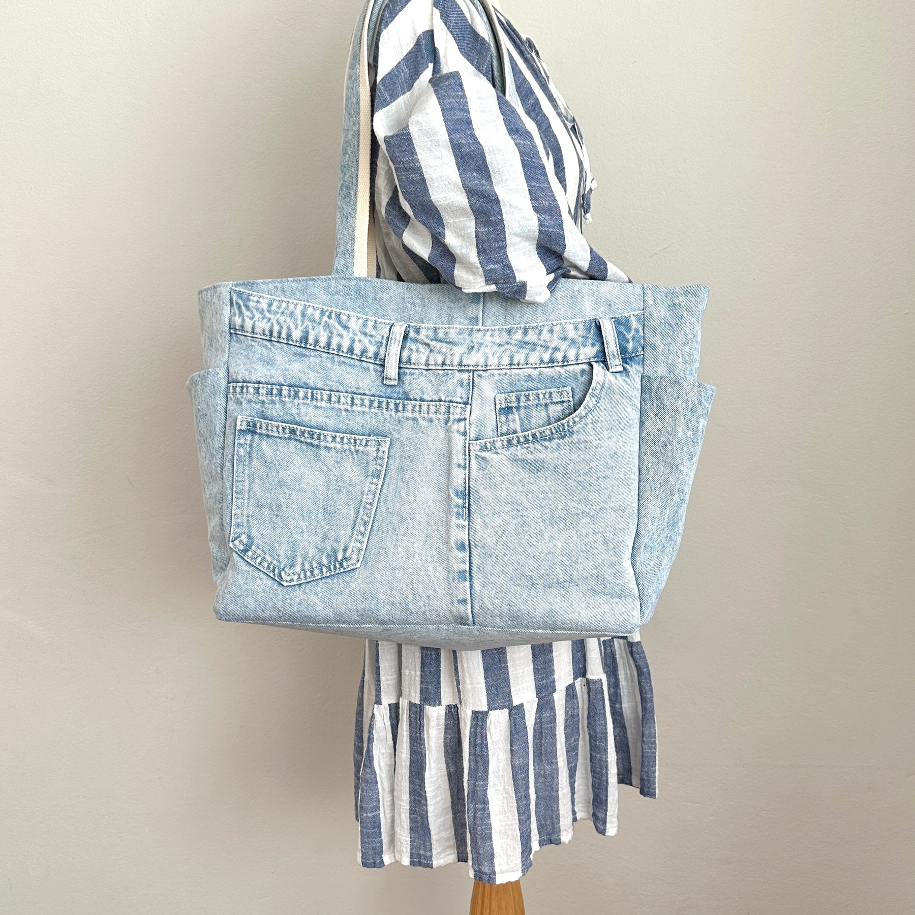 Light Blue Upcycled Denim Tote Bag