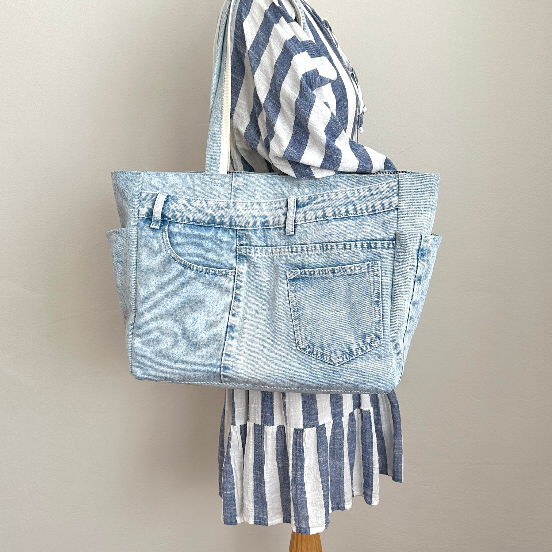 Light Blue Upcycled Denim Tote Bag