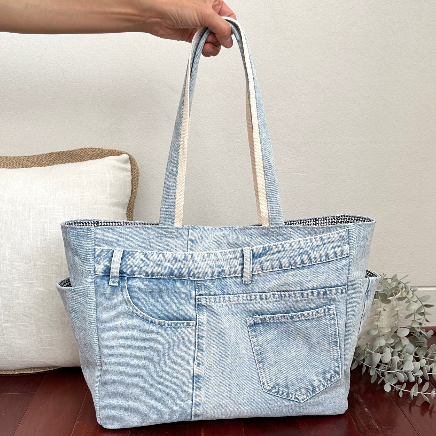 Light Blue Upcycled Denim Tote Bag