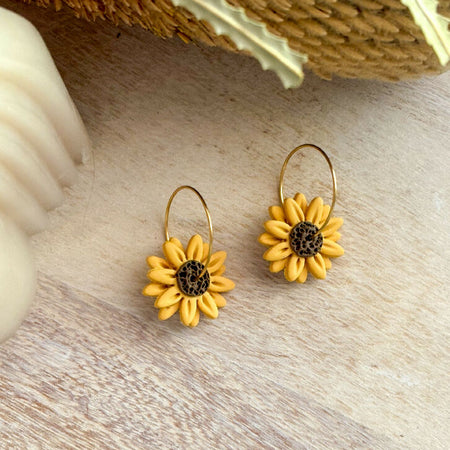 Sunflower Hoops Polymer Clay Earrings