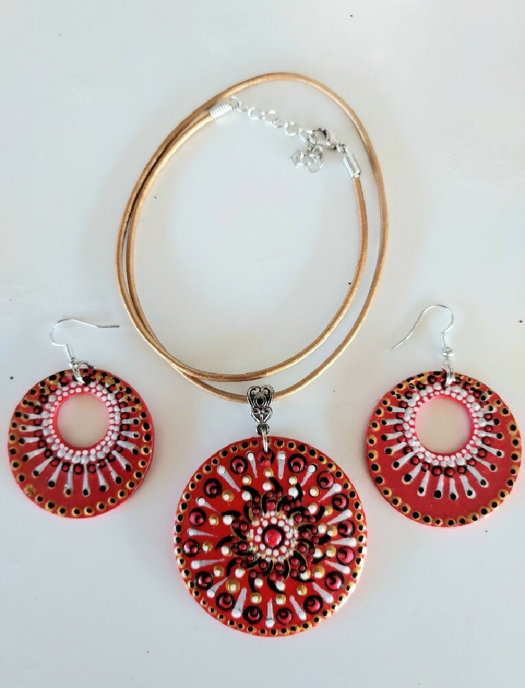 Original Dot Art design Pendant and Earing set called "Flamenco"
