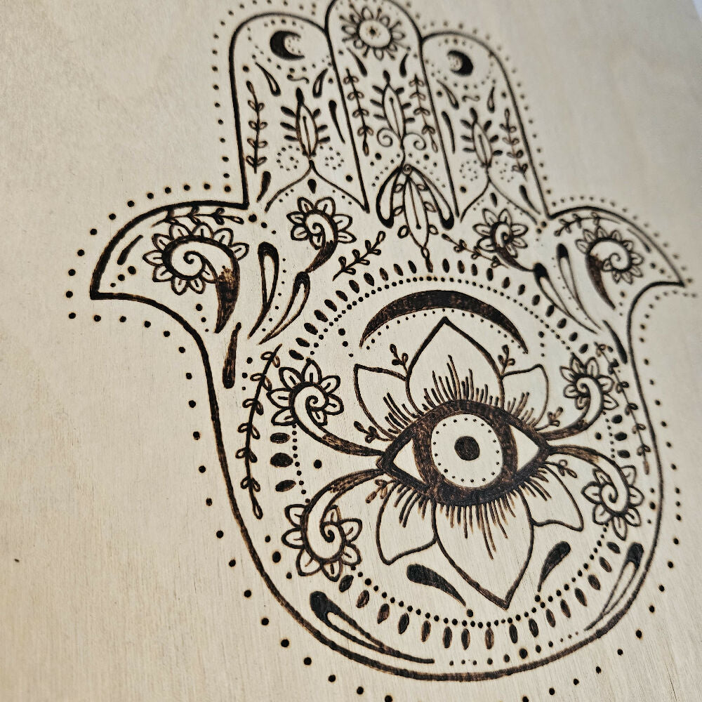 Wood Art Piece - The Mandala Series - 'Crescent Hamsa'