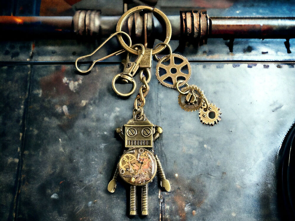 Steampunk robot keychain