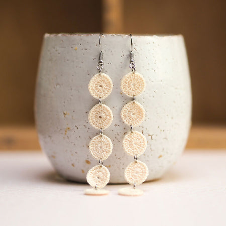 String of cream dots micro-crochet earrings