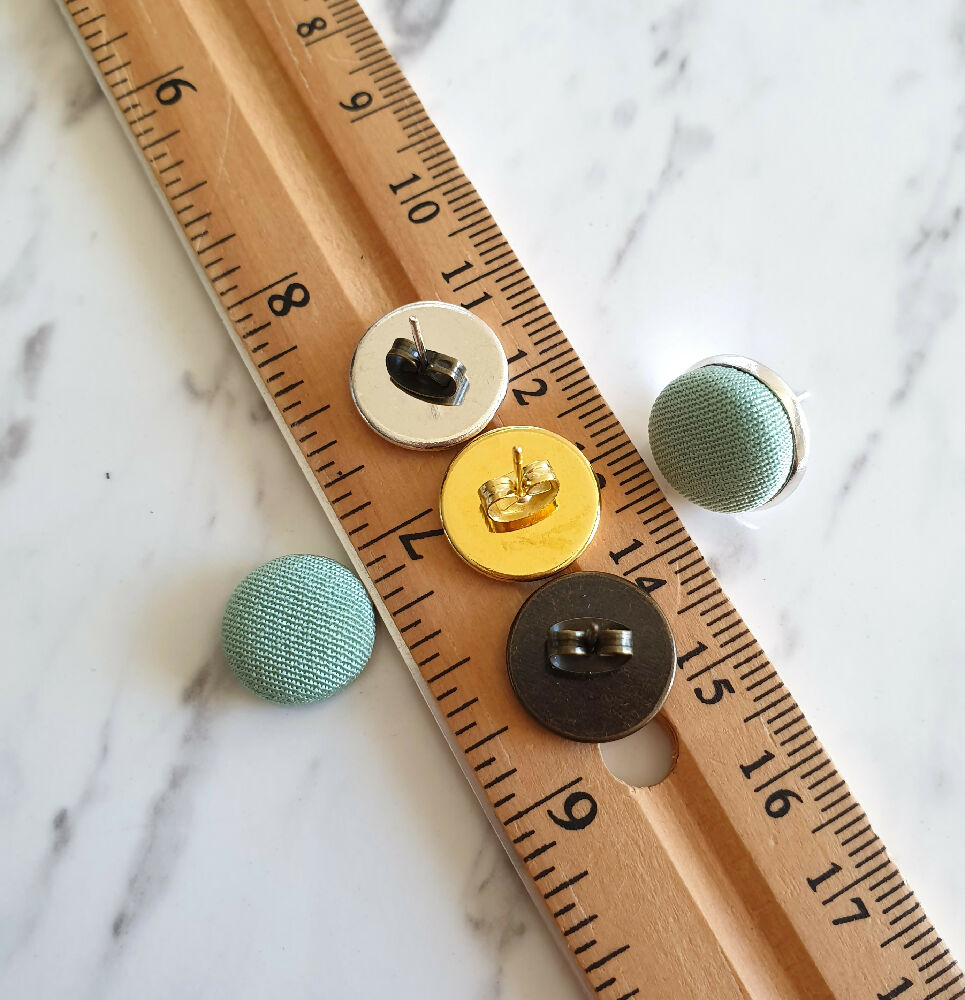 1.4cm Round Pale Green Kimono Fabric Cabochon stud earrings