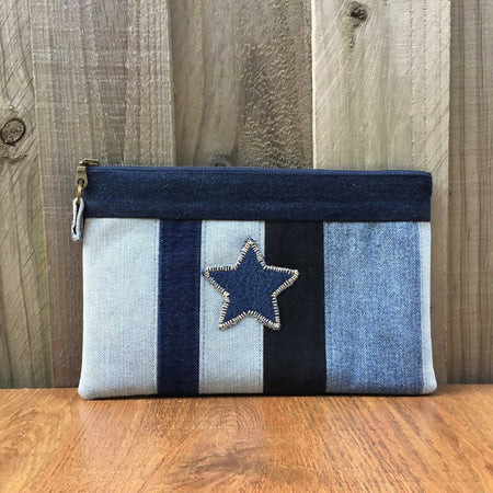 Upcycled Denim Pencil Case - Denim Star