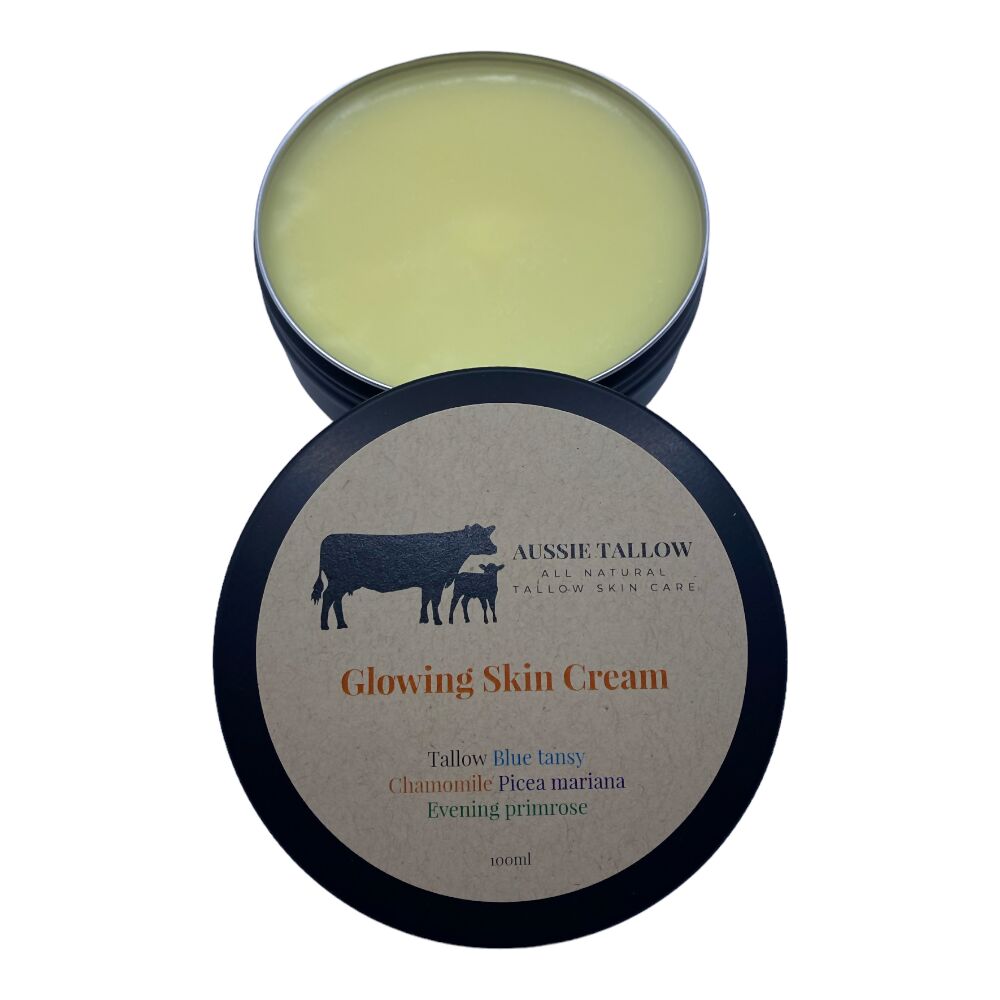 GLOWING SKIN BALM made from ORGANIC GRASS FED BEEF TALLOW 100ml ALL NATURAL INGREDIENTS