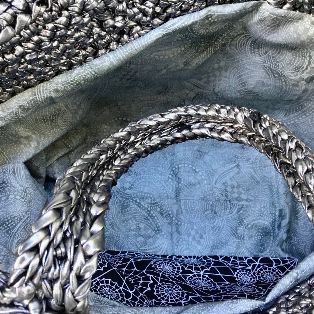Crocheted Faux-Leather Basket Bag