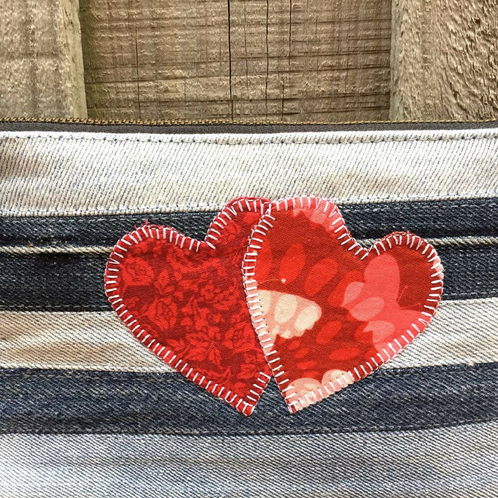 Upcycled Denim Purse – Red Hearts