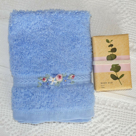 Hand embroidered face flannels/soap sets. Free shipping