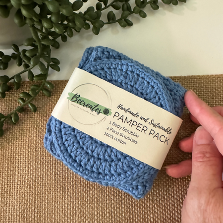 Handmade Pamper Pack | Crochet Body & Face Scrubbie set | Dusty Blue