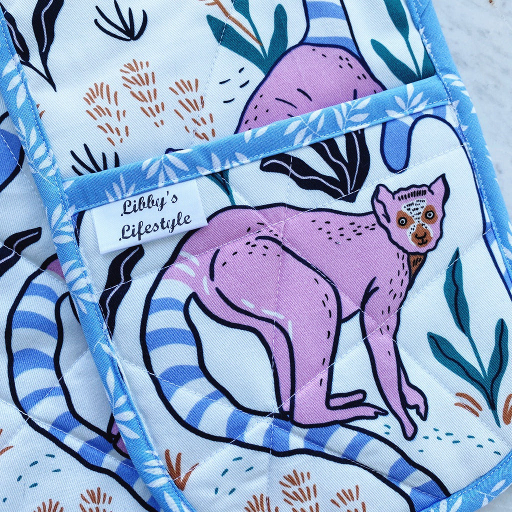 Lemurs oven mitt & tea towel gift set.