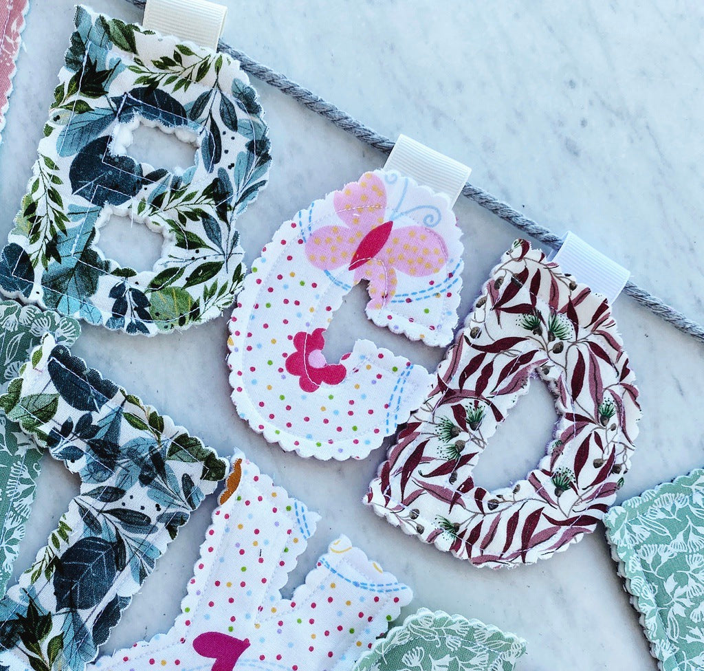 Alphabet bunting. A to Z fabric letters banner for nursery. Educational garland for toddler's room or playroom.