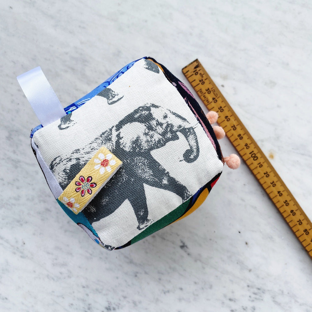 Sensory baby cube. Soft fabric toddler block. Baby shower and newborn gift.